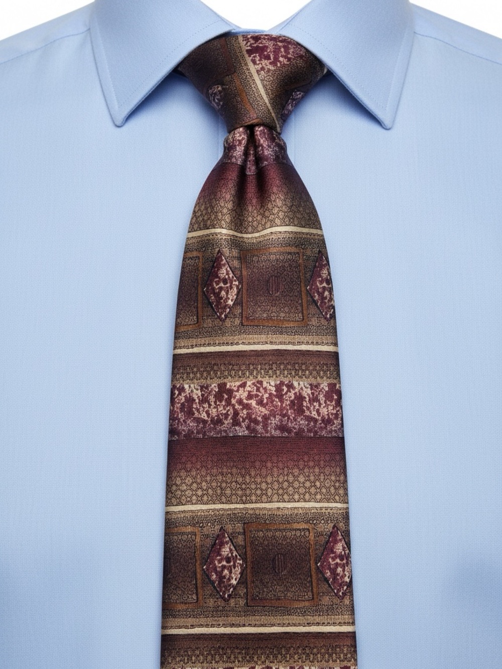 Raffaello Italian Silk 3.5” Neck Tie - tan, gold, brown and burgundy